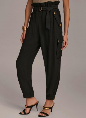 Black Donna Karan Belted Cargo Pants | SG_DK78844