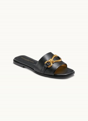 Black Donna Karan Haylen Flat Sandals | SG_DK52893