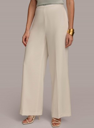 Cream Donna Karan Flat Front Wide Leg Pants | SG_DK83181