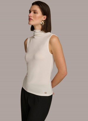 Cream Donna Karan Mockneck Sweaters and Tops | SG_DK92153