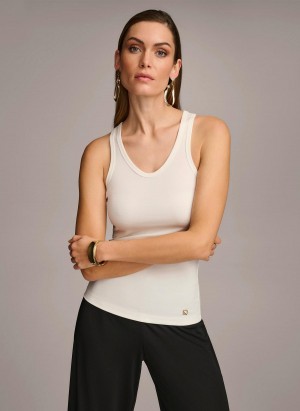 Cream Donna Karan Sleeveless Knit Shell Sweaters and Tops | SG_DK58453