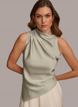 Grey Donna Karan Ruched With Angled Hem Sweaters and Tops | SG_DK52740