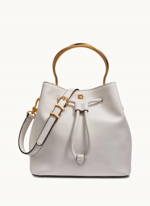 White Donna Karan Lawrence Bucket Satchel | SG_DK40343