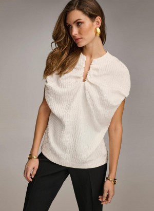 White Donna Karan Textured Sweaters and Tops | SG_DK86779