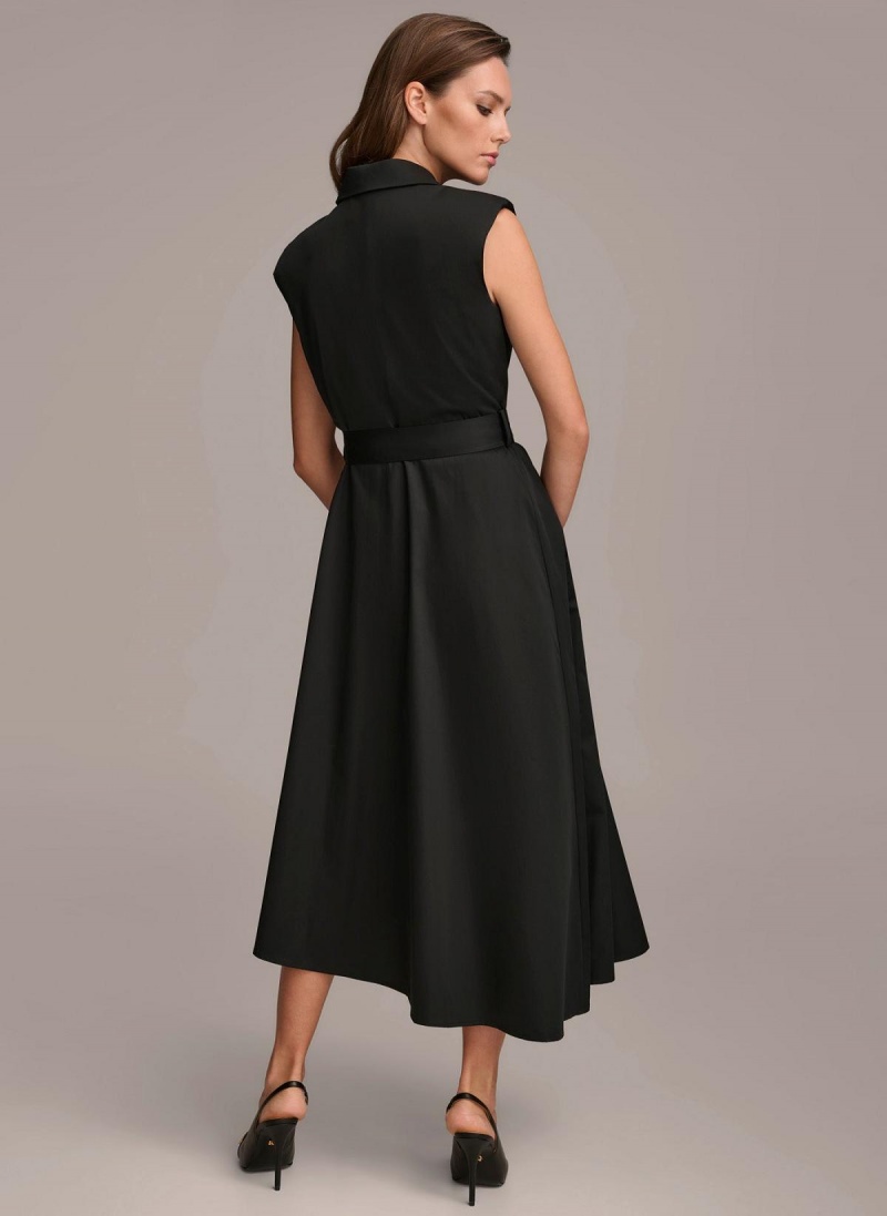 Black Donna Karan Belted Asymmetrical Dress | SG_DK70209