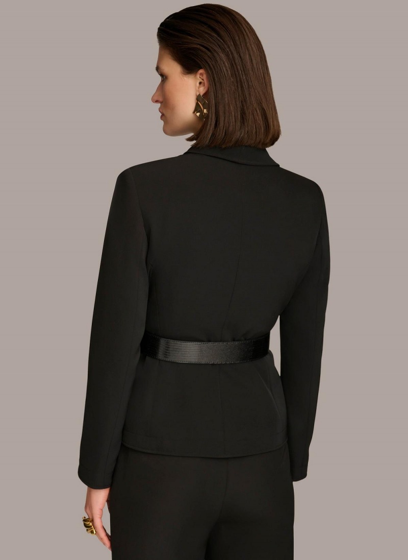 Black Donna Karan Belted Blazer Jacket | SG_DK30481