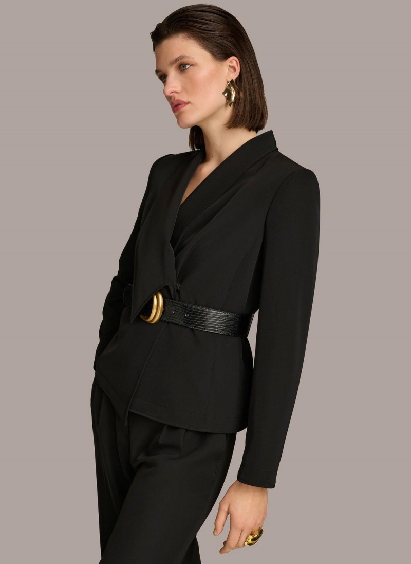 Black Donna Karan Belted Blazer Jacket | SG_DK30481