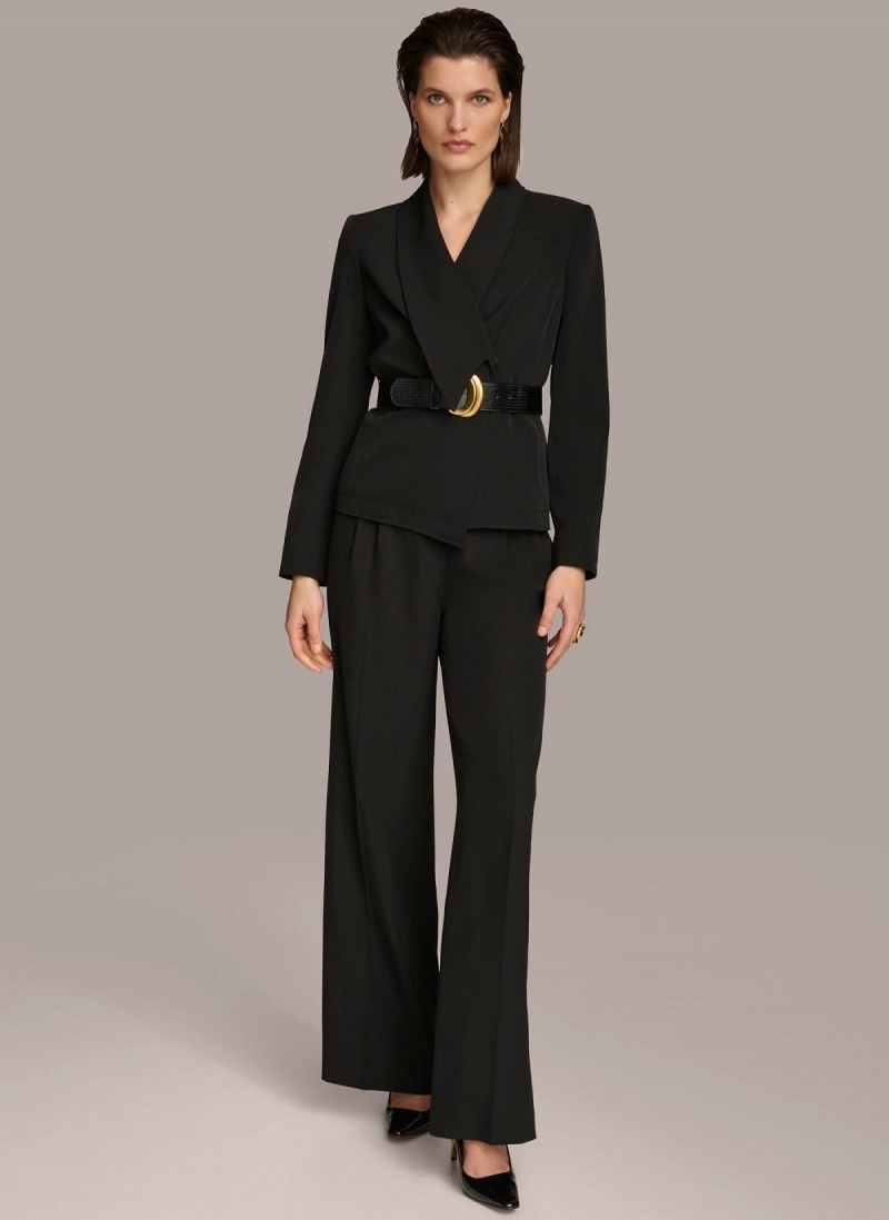 Black Donna Karan Belted Blazer Jacket | SG_DK30481