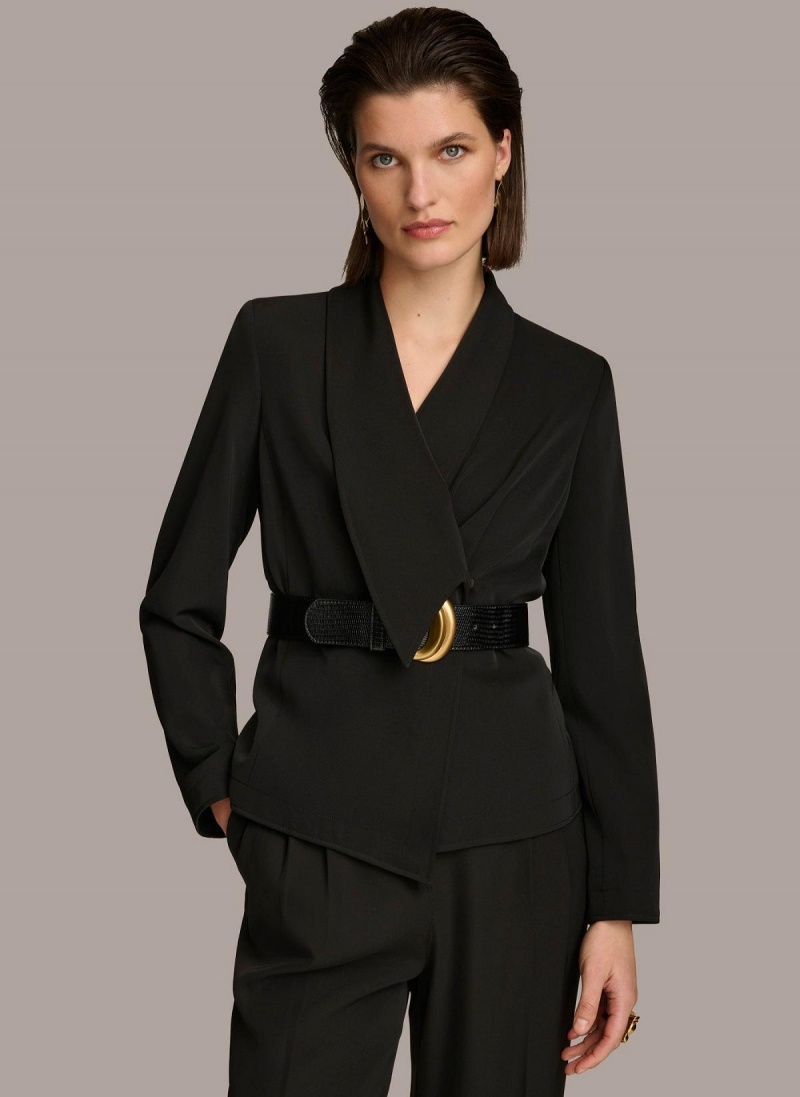 Black Donna Karan Belted Blazer Jacket | SG_DK30481