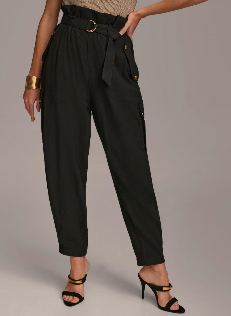 Black Donna Karan Belted Cargo Pants | SG_DK78844