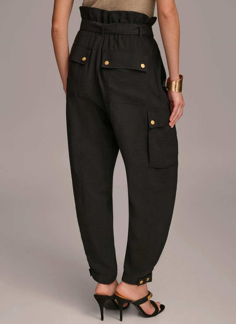 Black Donna Karan Belted Cargo Pants | SG_DK78844