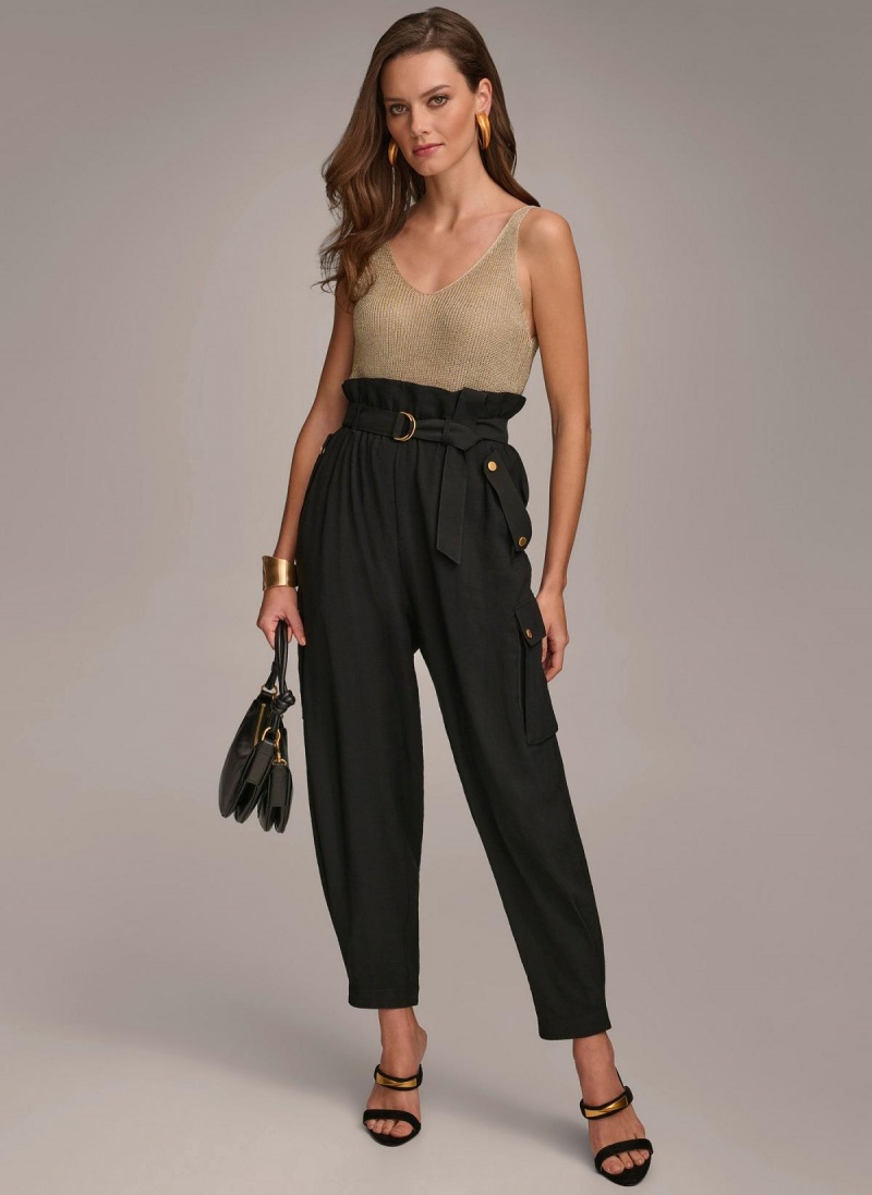 Black Donna Karan Belted Cargo Pants | SG_DK78844