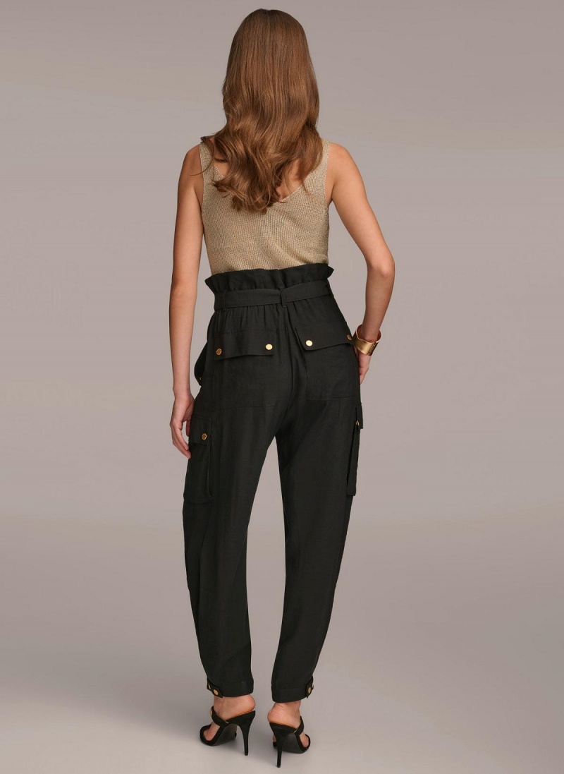 Black Donna Karan Belted Cargo Pants | SG_DK78844