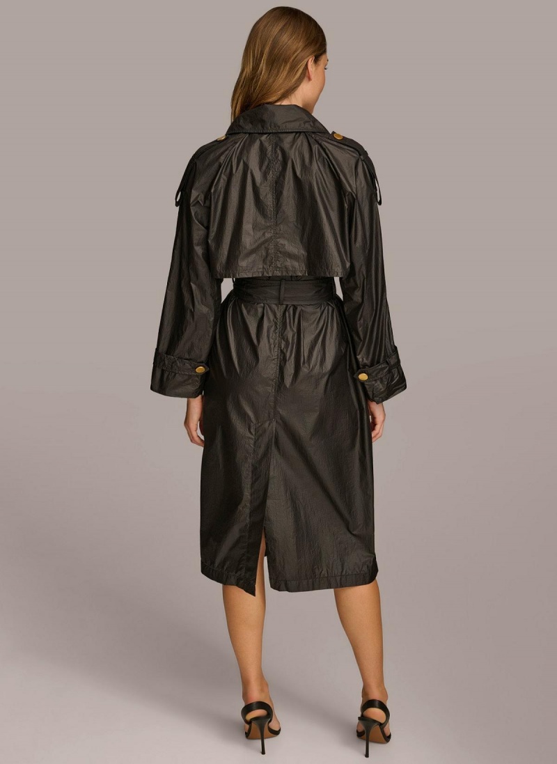 Black Donna Karan Belted Light Weight Trench Outerwear | SG_DK73249