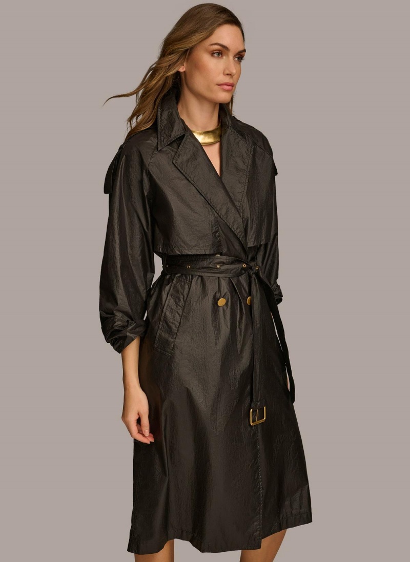 Black Donna Karan Belted Light Weight Trench Outerwear | SG_DK73249