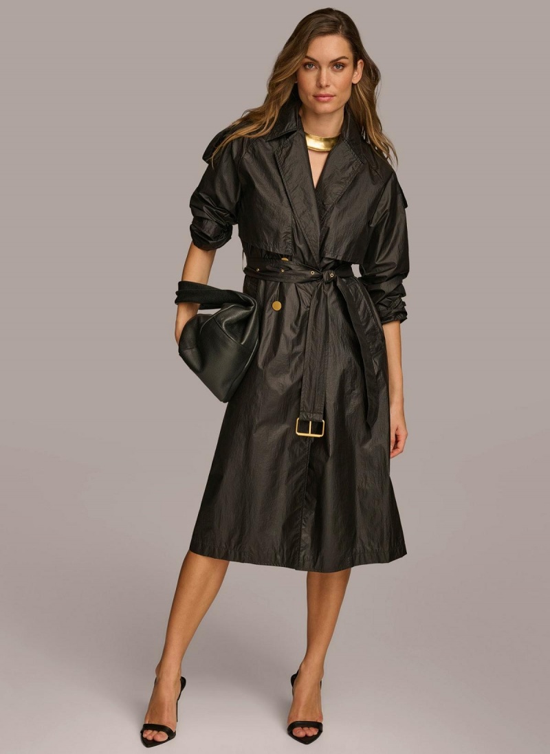 Black Donna Karan Belted Light Weight Trench Outerwear | SG_DK73249