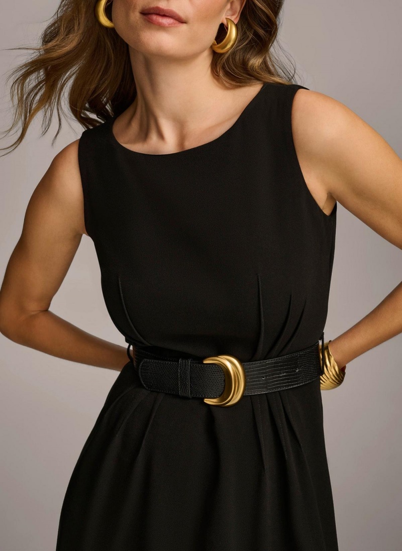 Black Donna Karan Belted Midi Dress | SG_DK22390