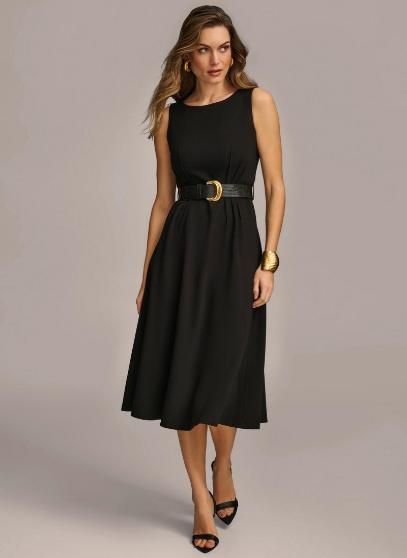 Black Donna Karan Belted Midi Dress | SG_DK22390