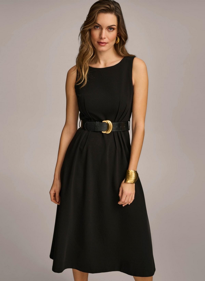 Black Donna Karan Belted Midi Dress | SG_DK22390