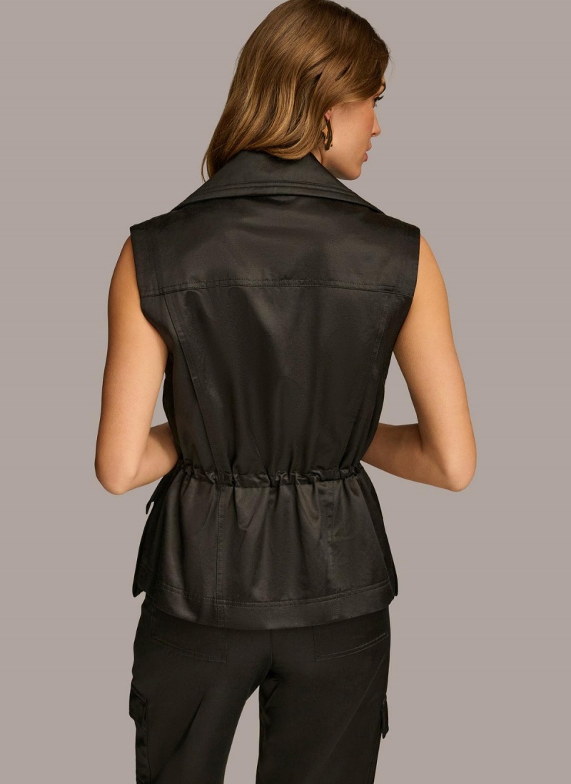 Black Donna Karan Belted Vest Outerwear | SG_DK19518