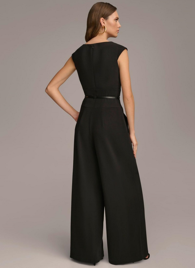 Black Donna Karan Belted With Pockets Jumpsuit | SG_DK50373