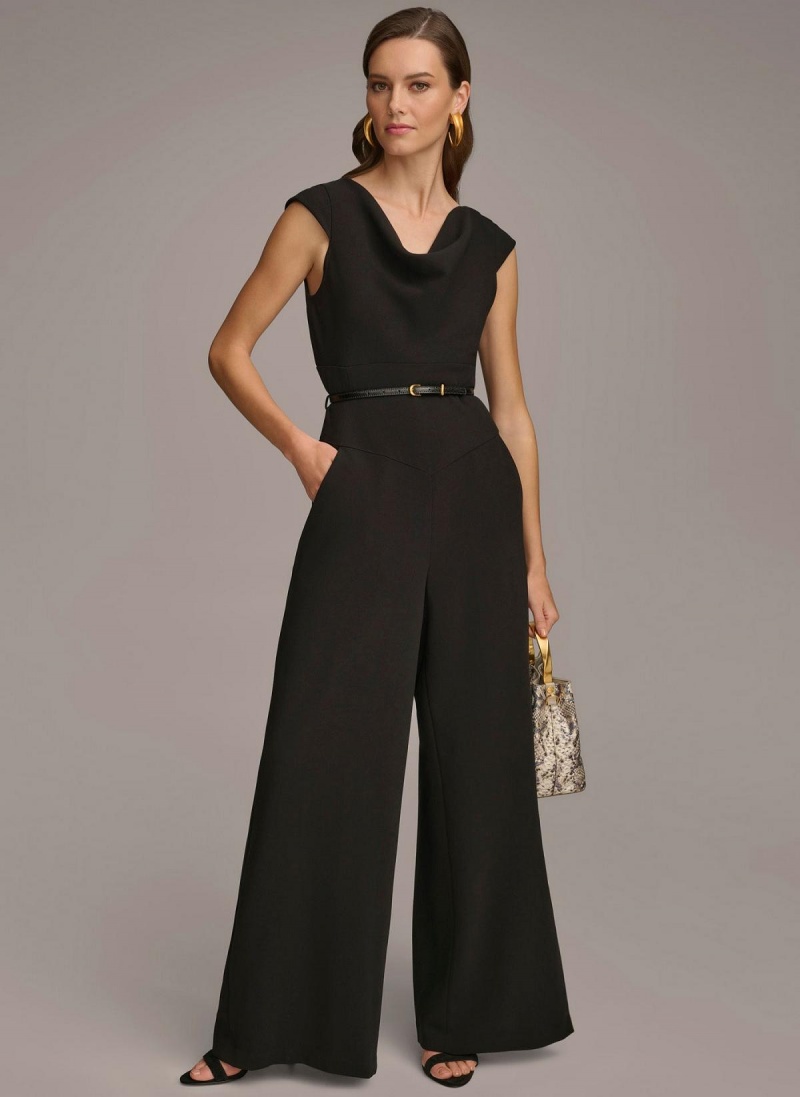 Black Donna Karan Belted With Pockets Jumpsuit | SG_DK50373