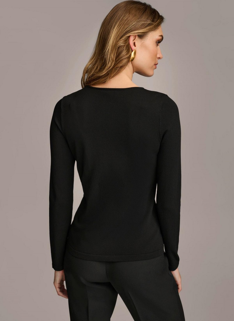 Black Donna Karan Buckle Hardware Sweaters and Tops | SG_DK33007