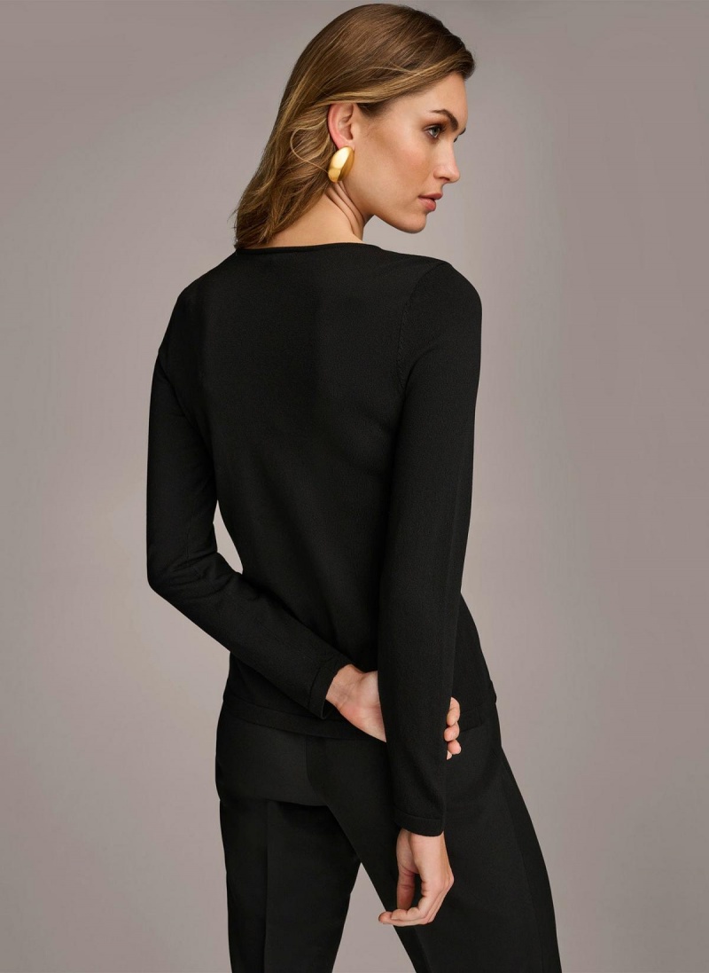 Black Donna Karan Buckle Hardware Sweaters and Tops | SG_DK33007