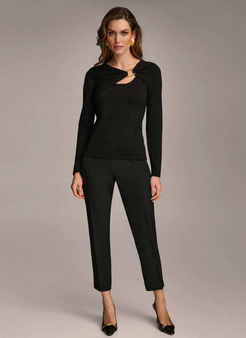 Black Donna Karan Buckle Hardware Sweaters and Tops | SG_DK33007