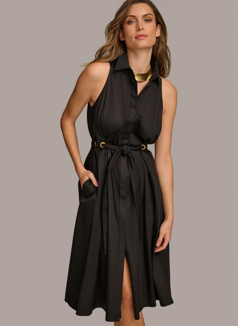 Black Donna Karan Cotton Shirt Dress | SG_DK80063