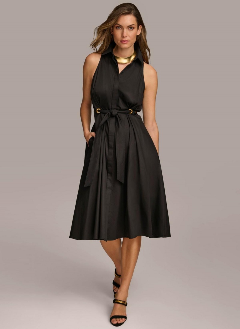 Black Donna Karan Cotton Shirt Dress | SG_DK80063