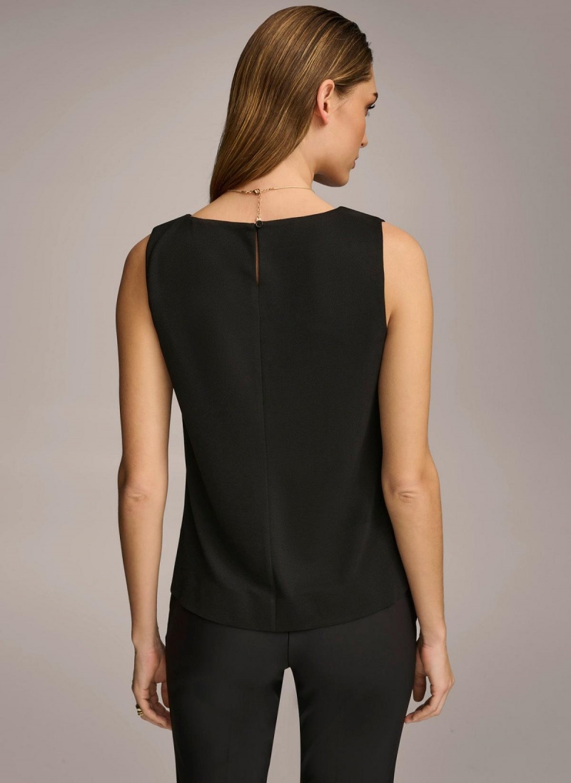 Black Donna Karan Crew Neck Layering Knit Sweaters and Tops | SG_DK69441