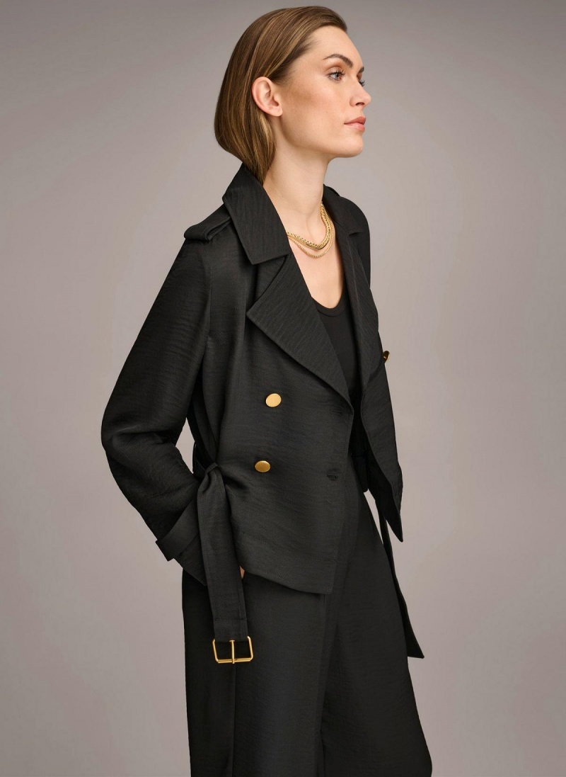 Black Donna Karan Double Breasted Blazer Jacket | SG_DK83928