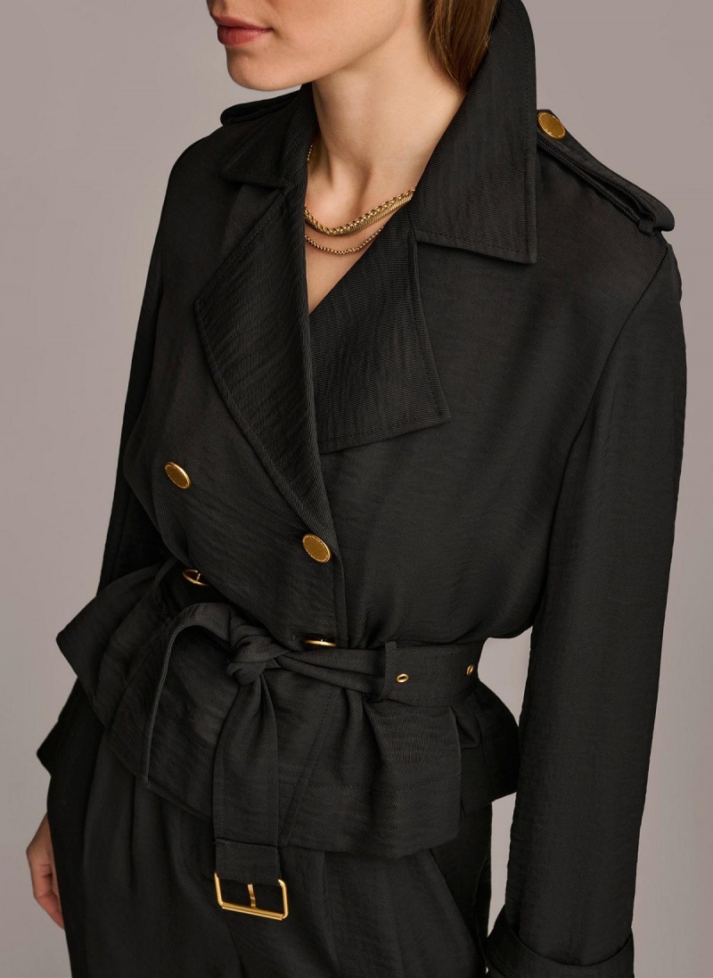 Black Donna Karan Double Breasted Blazer Jacket | SG_DK83928