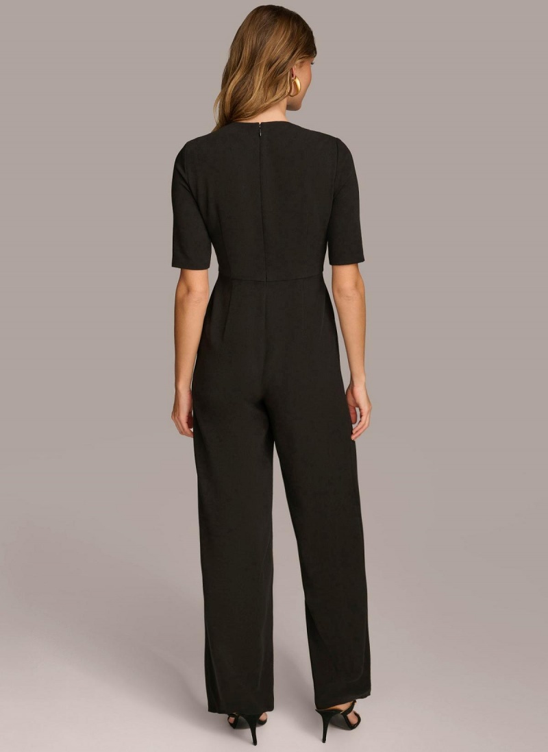 Black Donna Karan Half Sleeve Twist Neck Jumpsuit | SG_DK82949