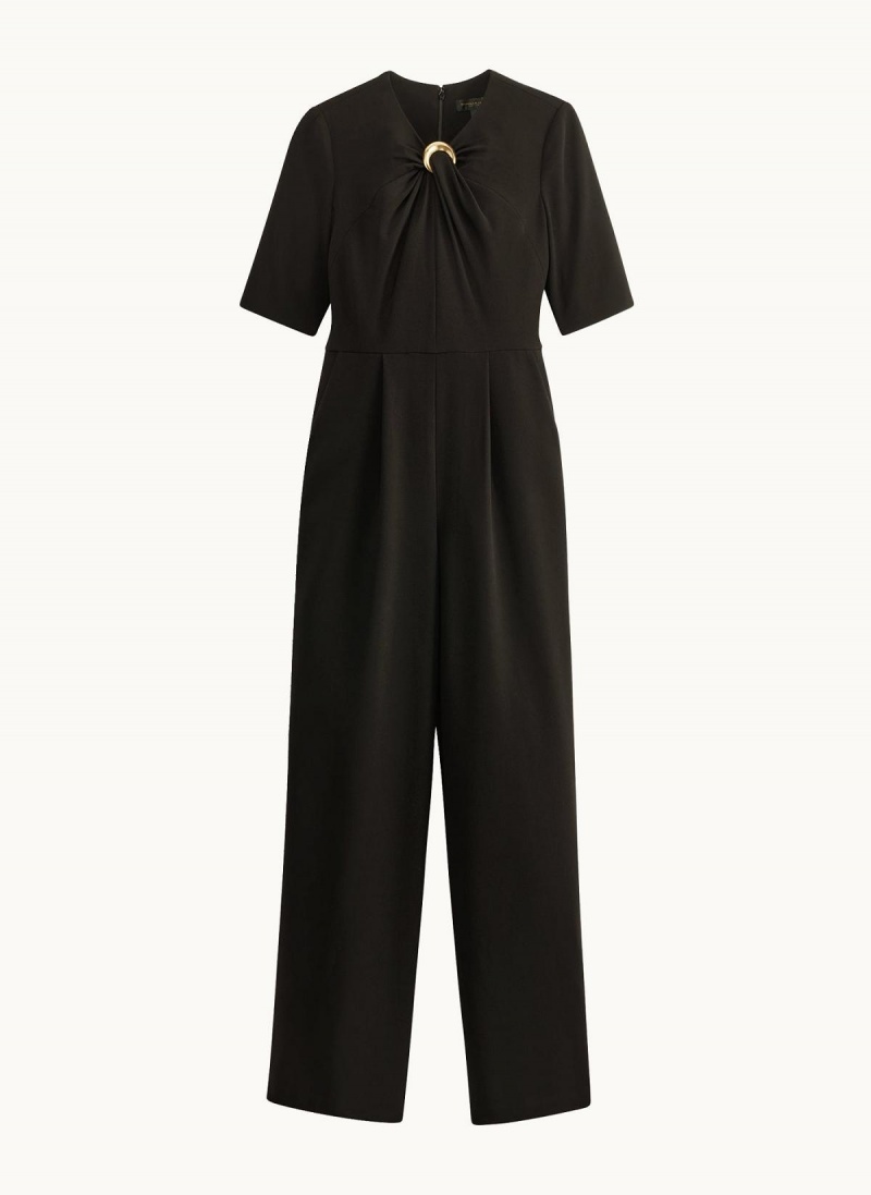 Black Donna Karan Half Sleeve Twist Neck Jumpsuit | SG_DK82949