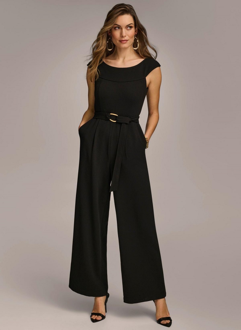 Black Donna Karan Jumpsuit With Hardware Belt Jumpsuit | SG_DK19947