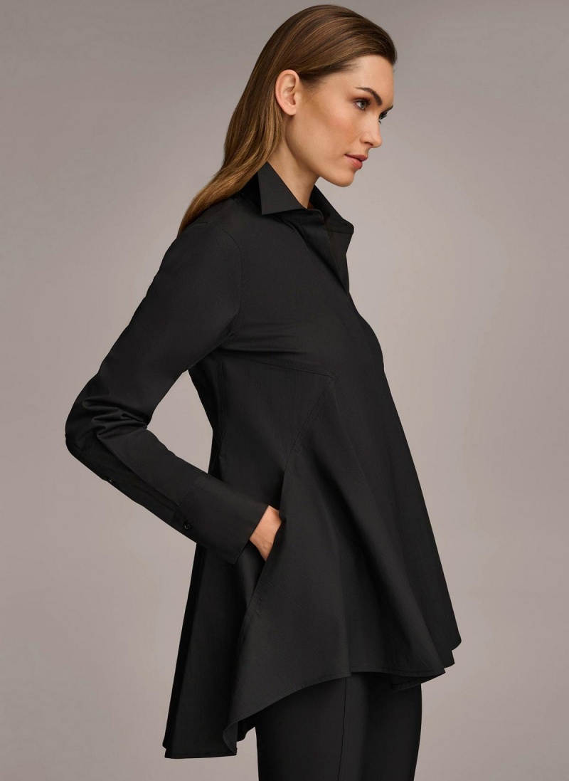 Black Donna Karan Long Sleeve A-line Tunic Sweaters and Tops | SG_DK53061