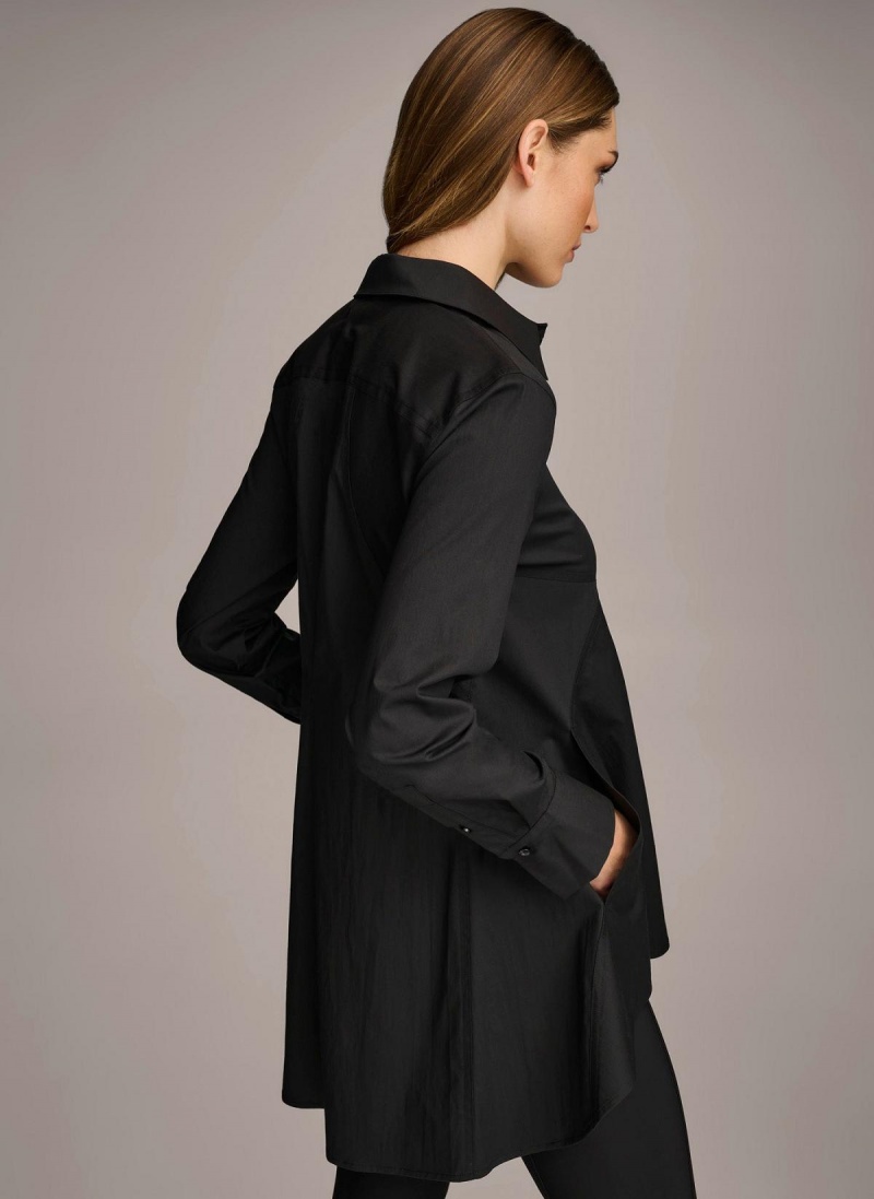 Black Donna Karan Long Sleeve A-line Tunic Sweaters and Tops | SG_DK53061