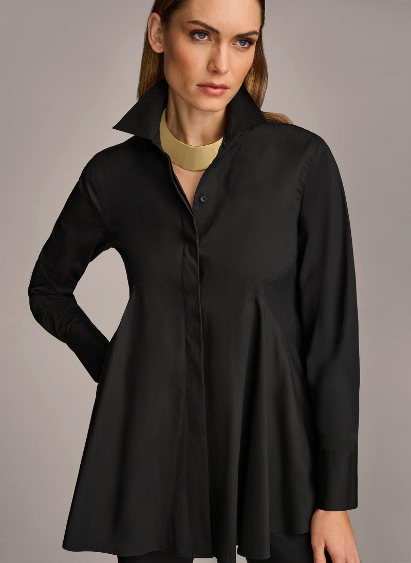 Black Donna Karan Long Sleeve A-line Tunic Sweaters and Tops | SG_DK53061