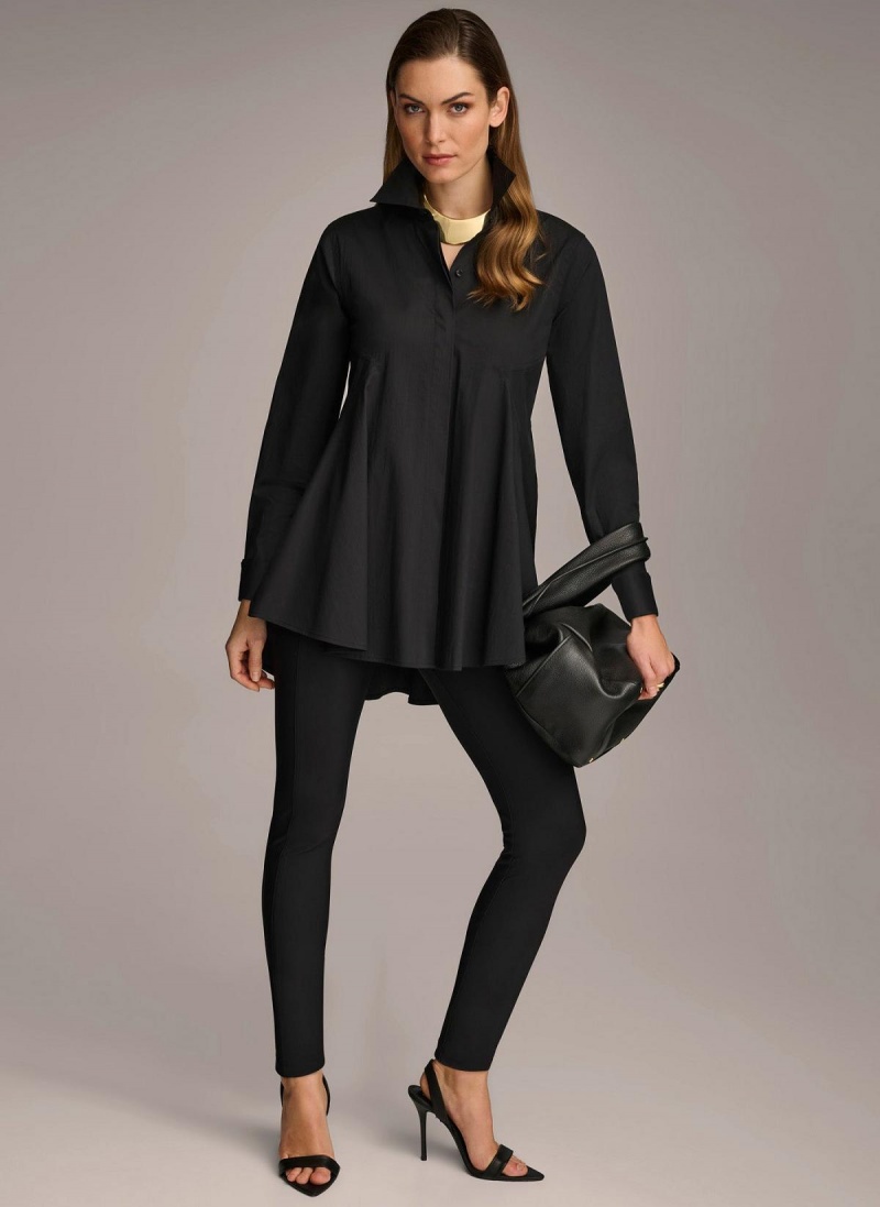 Black Donna Karan Long Sleeve A-line Tunic Sweaters and Tops | SG_DK53061