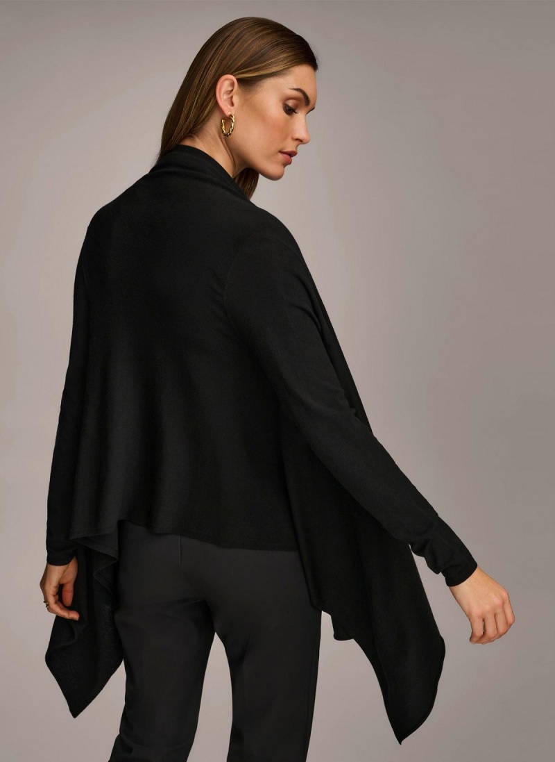 Black Donna Karan Long Sleeve Drape Cardigan Sweaters and Tops | SG_DK70440