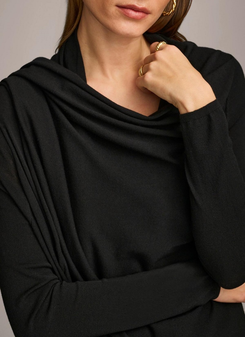 Black Donna Karan Long Sleeve Drape Cardigan Sweaters and Tops | SG_DK70440