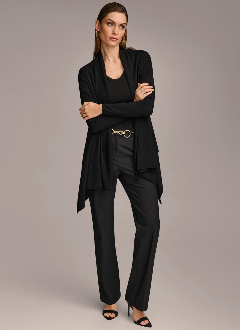 Black Donna Karan Long Sleeve Drape Cardigan Sweaters and Tops | SG_DK70440