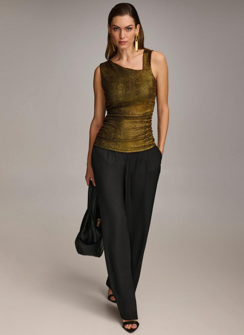 Black Donna Karan Metallic Tank Sweaters and Tops | SG_DK58768