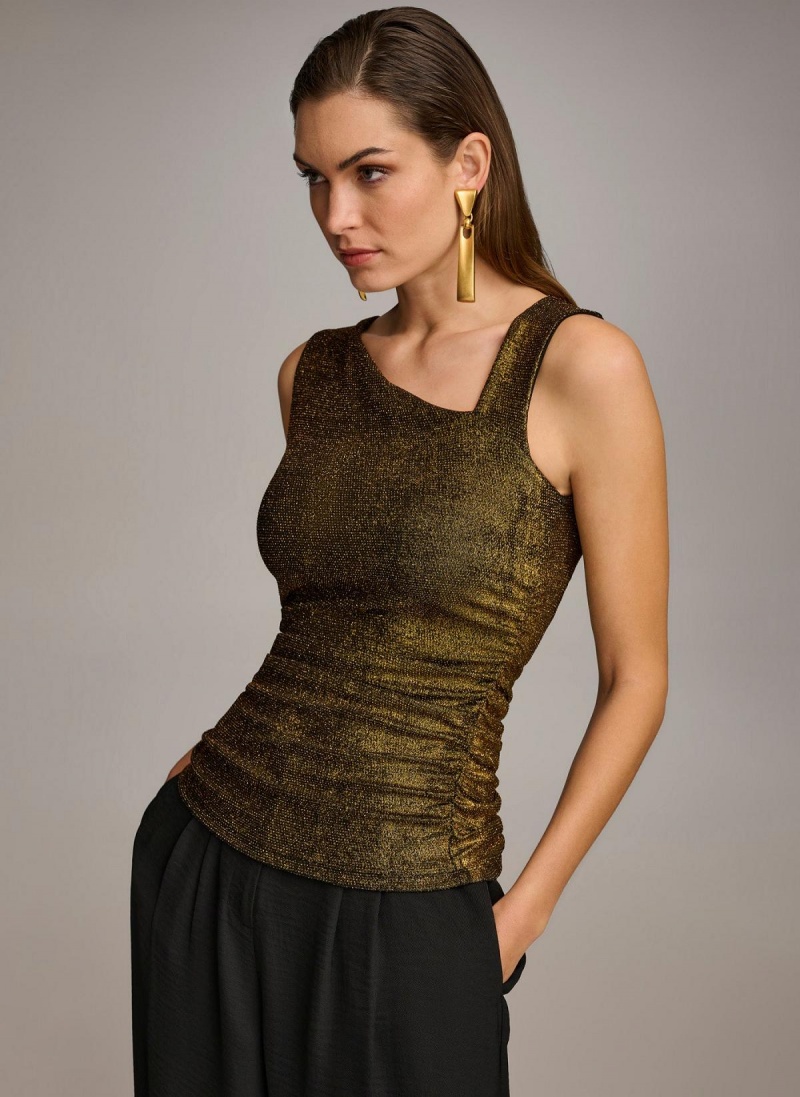 Black Donna Karan Metallic Tank Sweaters and Tops | SG_DK58768