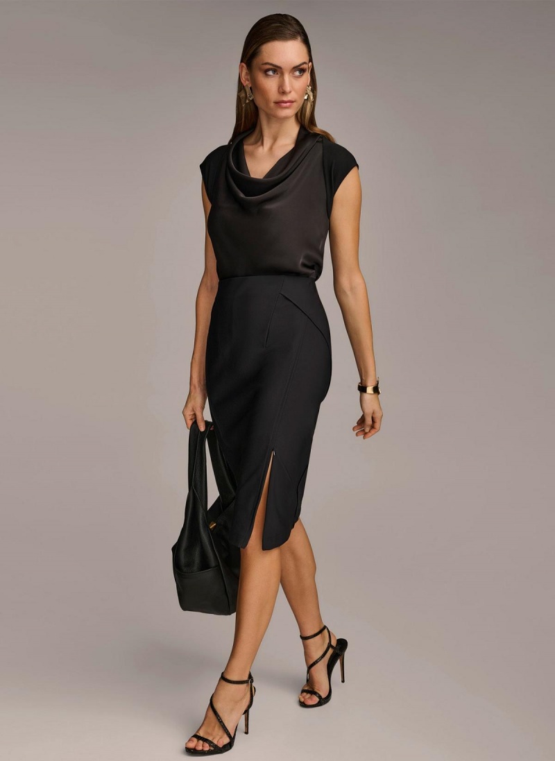 Black Donna Karan Midi Pencil Skirt | SG_DK81533