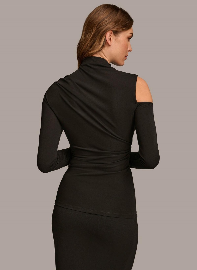 Black Donna Karan Mock Neck With Cold Shoulder Sweaters and Tops | SG_DK14803