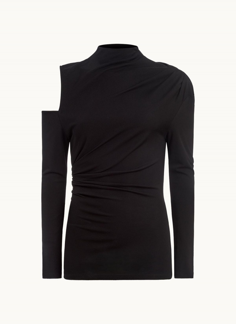 Black Donna Karan Mock Neck With Cold Shoulder Sweaters and Tops | SG_DK14803