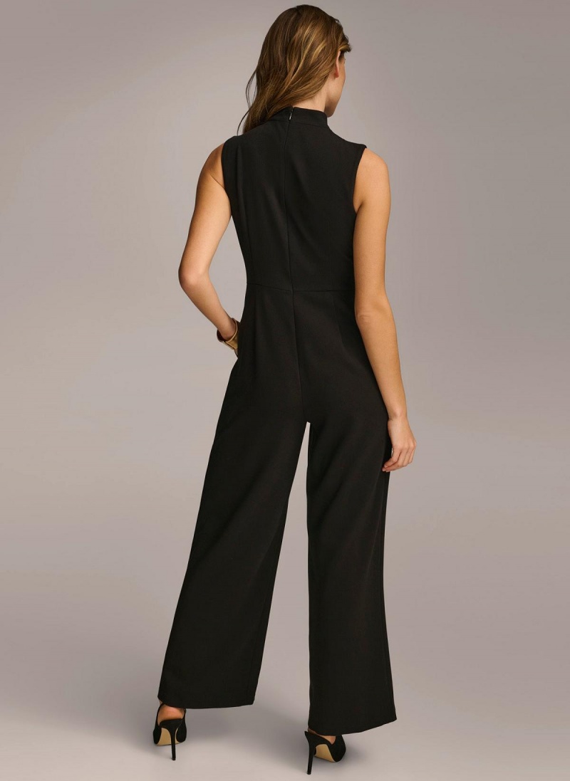 Black Donna Karan Mock Neck With Pockets Jumpsuit | SG_DK48211